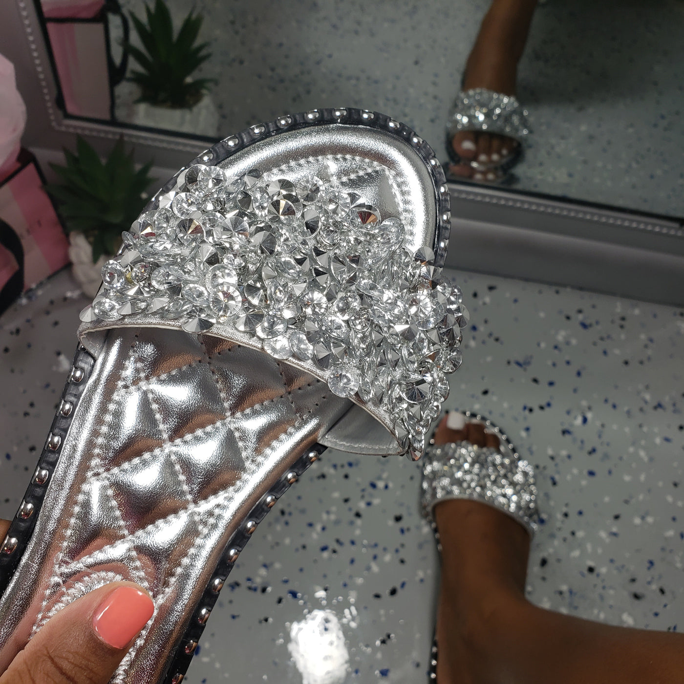 Tia~Silver Rhinestone Sandal