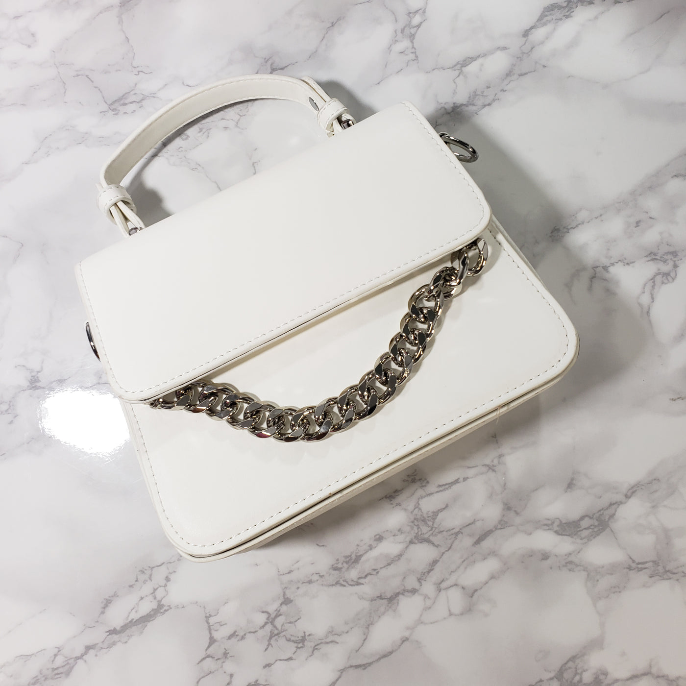 Maya~Mini White & Silver Clutch