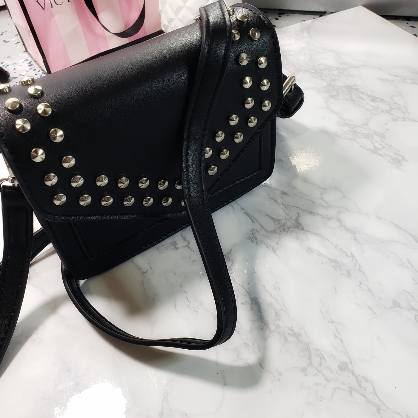 Becca~ Black mini studded envelope clutch