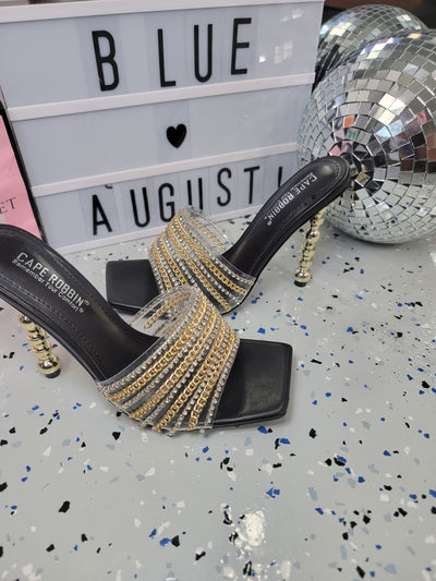 CATANA~BLACK, GOLD & SILVER RHINESTONE HEEL