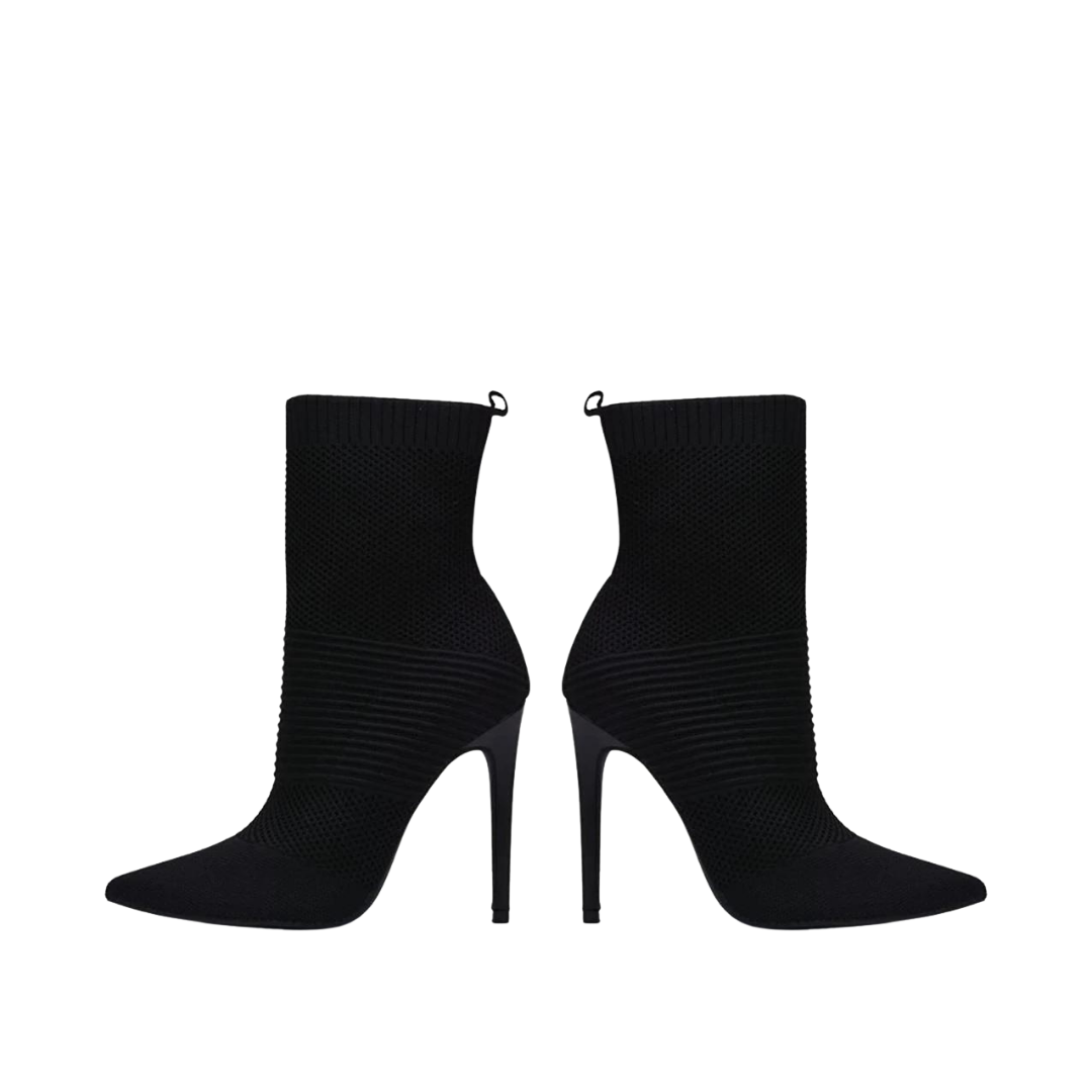 Chantria~Pointed Toe Ankle Sock Boot: BLACK