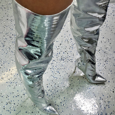 Drama Queen~Thigh~High Silver Boots