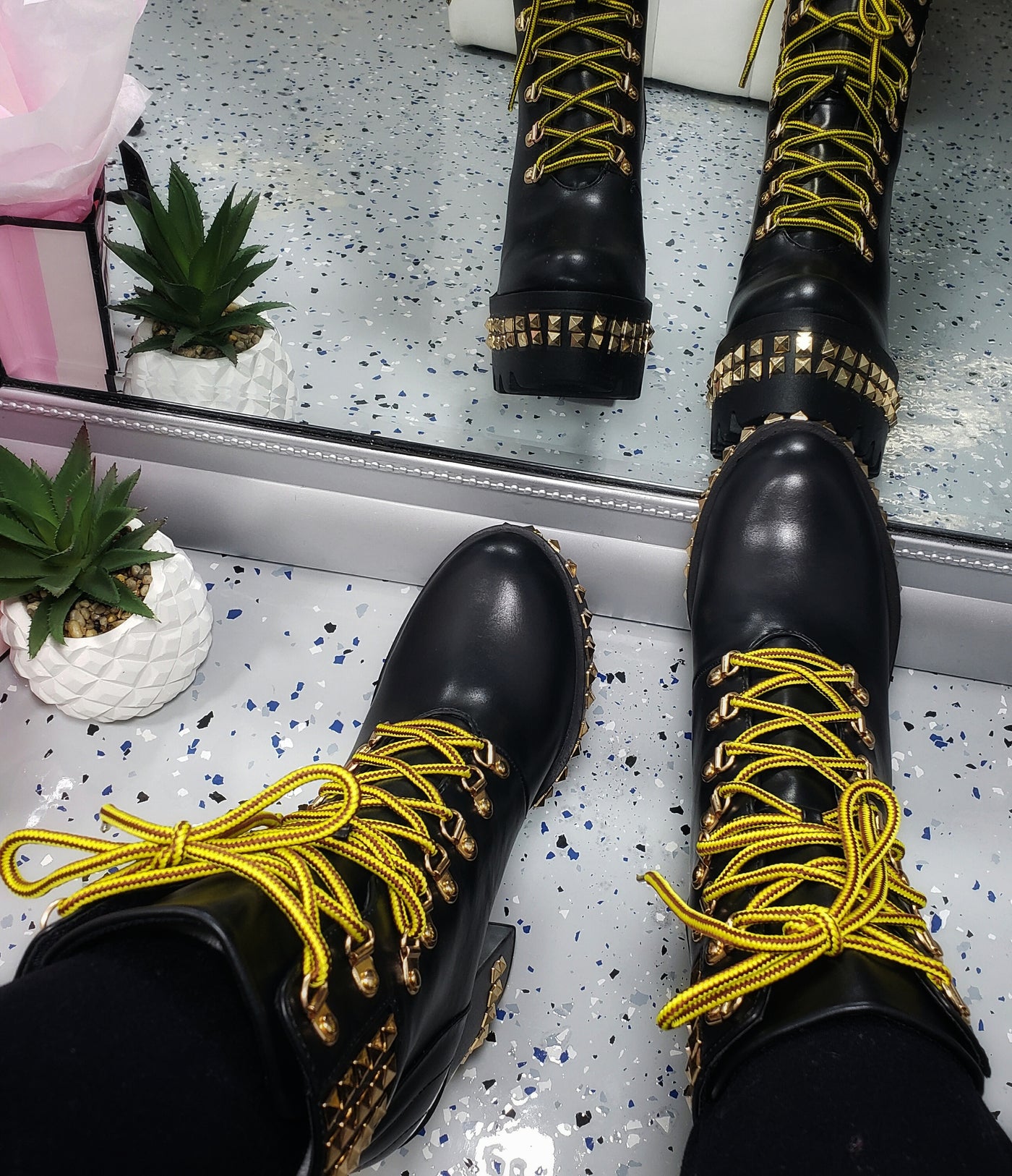 First Class~ Black & Gold Chunky Platform Bootie