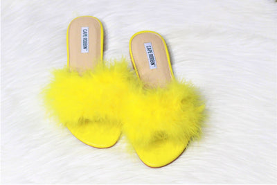 Lady~Yellow Feather Slide Sandal
