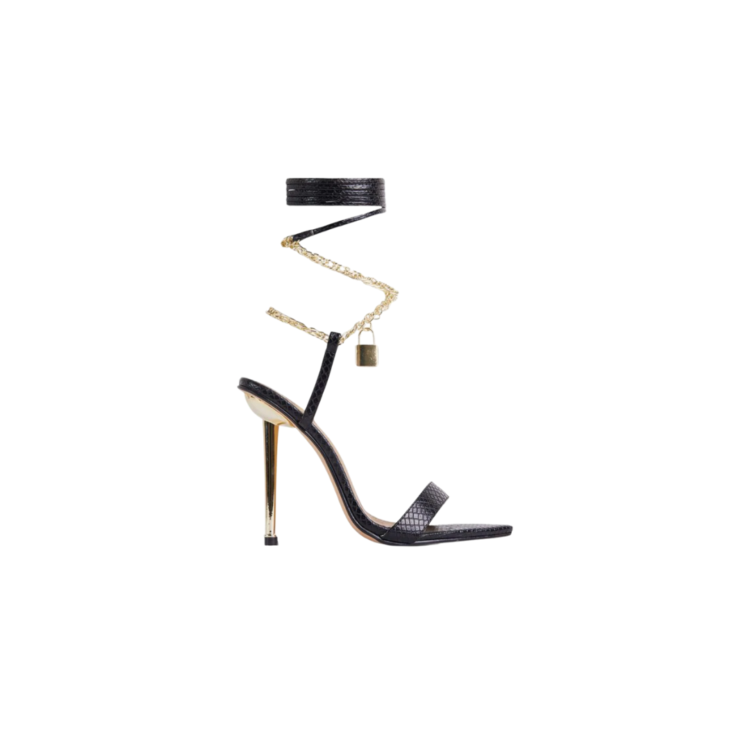 Luxe Vibes~Ankle Wrap Gold Chain Heel