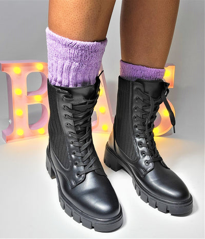 Riley~Black Sock Combat Boot