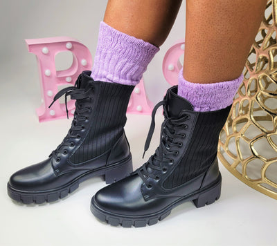 Riley~Black Sock Combat Boot